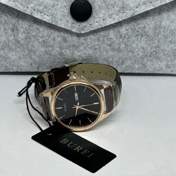 Burei S-13001L Men's Brown Leather Strap Analog Dial Quartz Wrist Watch JNA56 - Picture 7 of 13